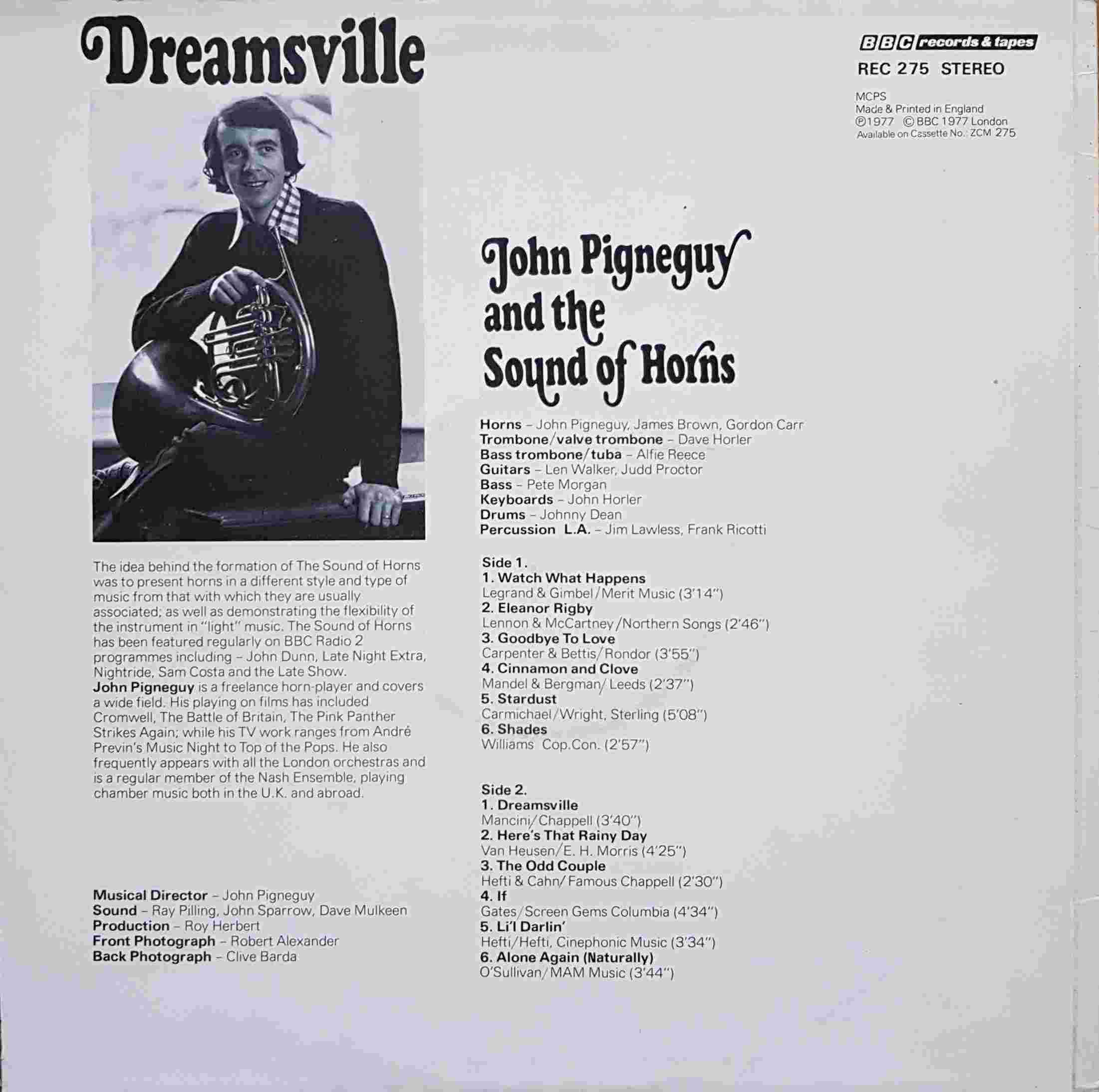 Picture of REC 275 Dreamsville by artist John Pigneguy and the sound of horns  from the BBC records and Tapes library